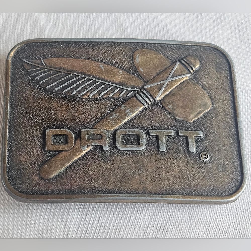 Drott Vintage Belt Buckle Tomahawk Bronze Construction Manufacturing Retro